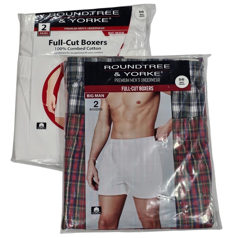 Lot of 2 Boxers Size 56 Big Man Roundtree & Yorke (4 Pairs) Full-Cut Underwear